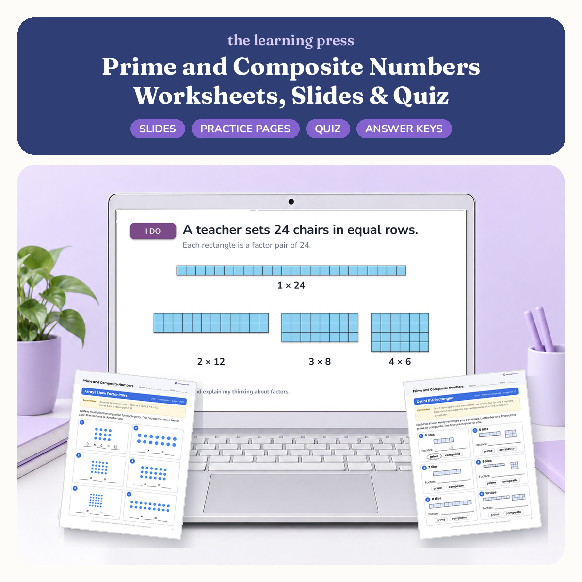 Preview of Prime and Composite Numbers Worksheets, Slides & Quiz