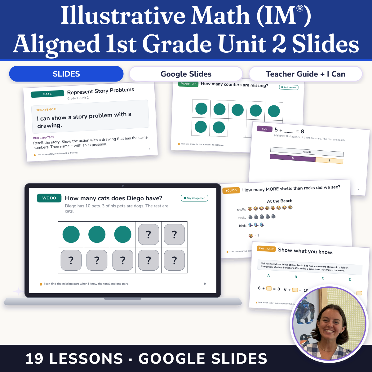 Preview of Illustrative Math (IM®) Aligned 1st Grade Unit 2 Slides: Addition and Subtraction Story Problems