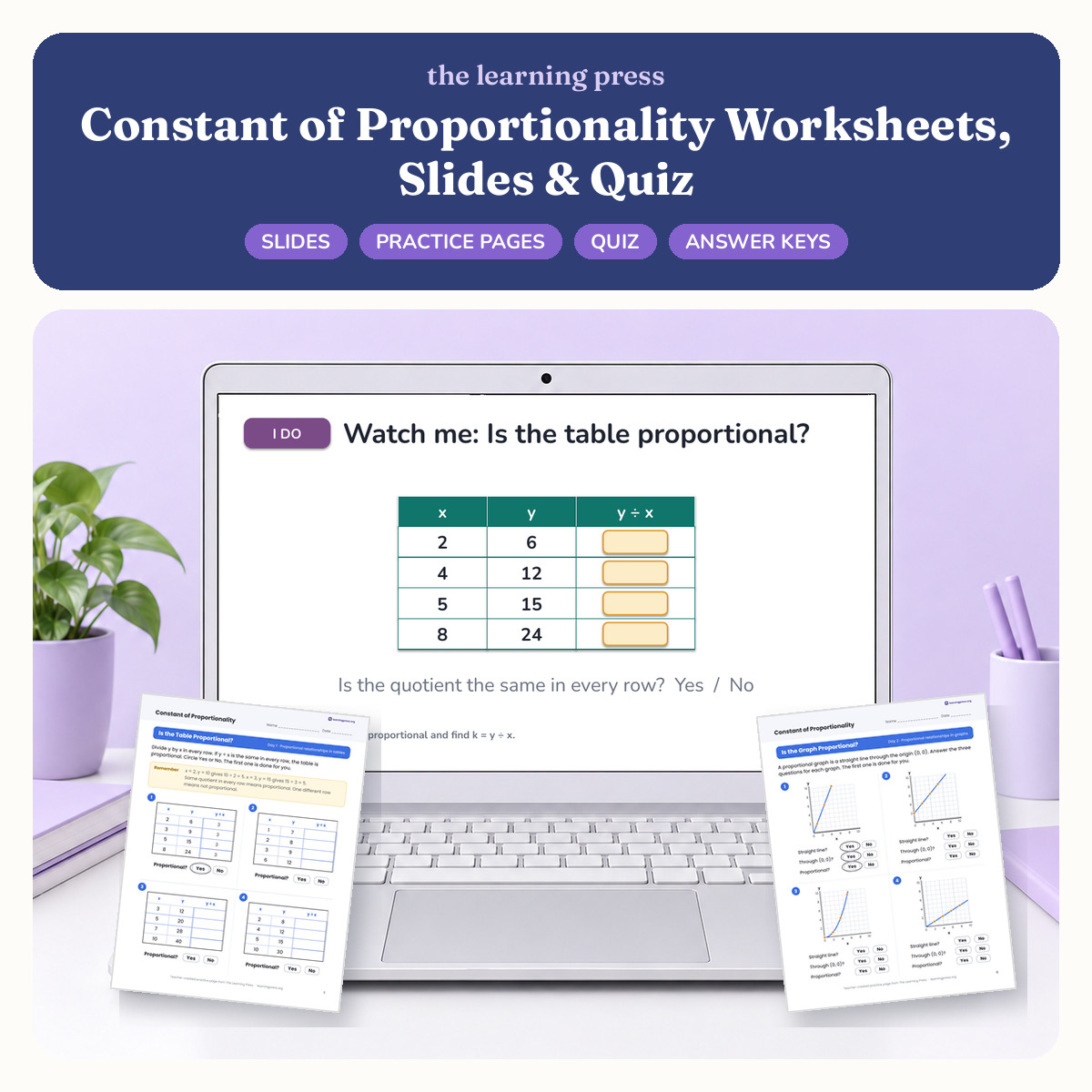 Preview of Constant of Proportionality Worksheets, Slides & Quiz