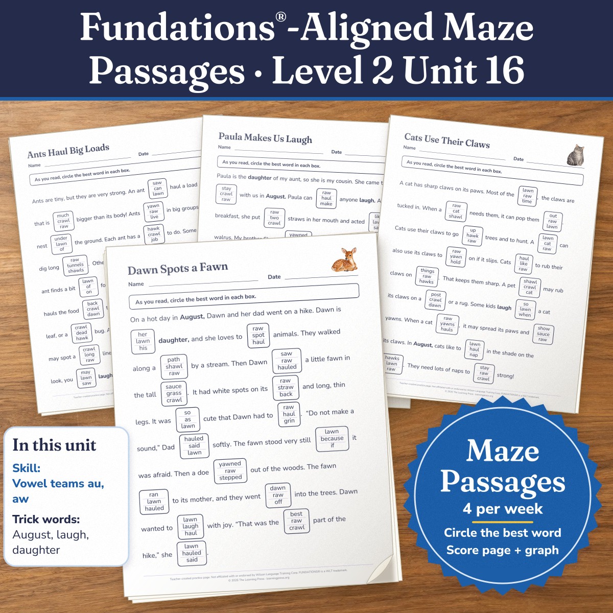 Preview of Fundations®-Aligned Maze Passages · Level 2 Unit 16