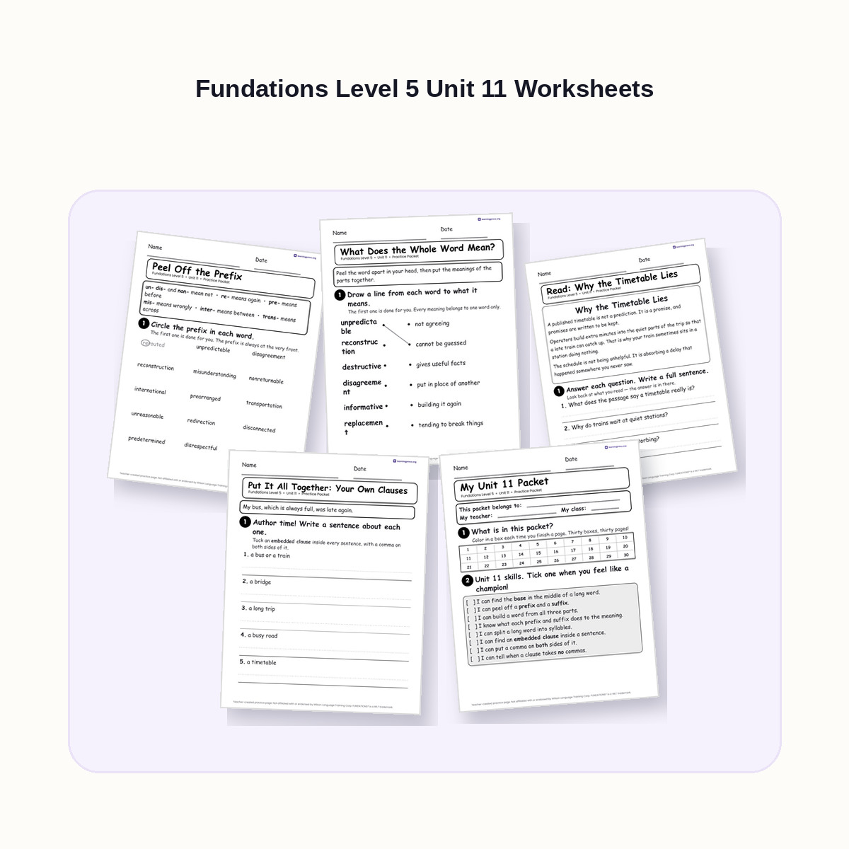 Preview of Fundations Level 5 Unit 11 Worksheets