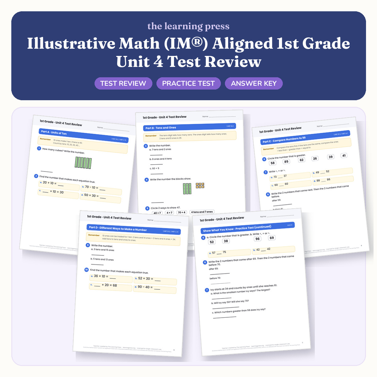 Preview of Illustrative Math (IM®) Aligned 1st Grade Unit 4 Test Review