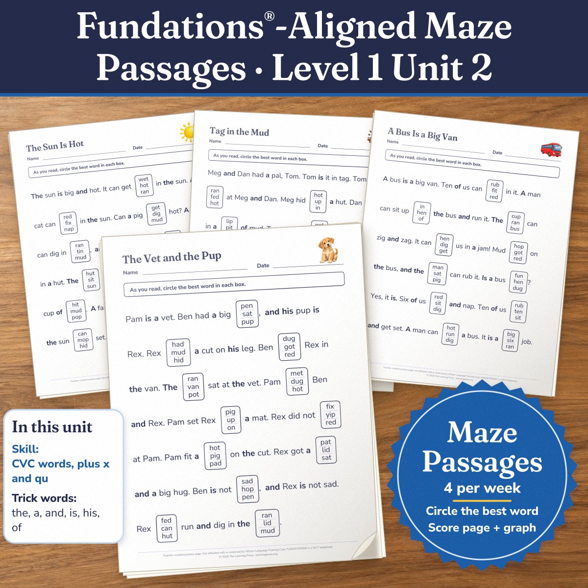 Preview of Fundations®-Aligned Maze Passages · Level 1 Unit 2