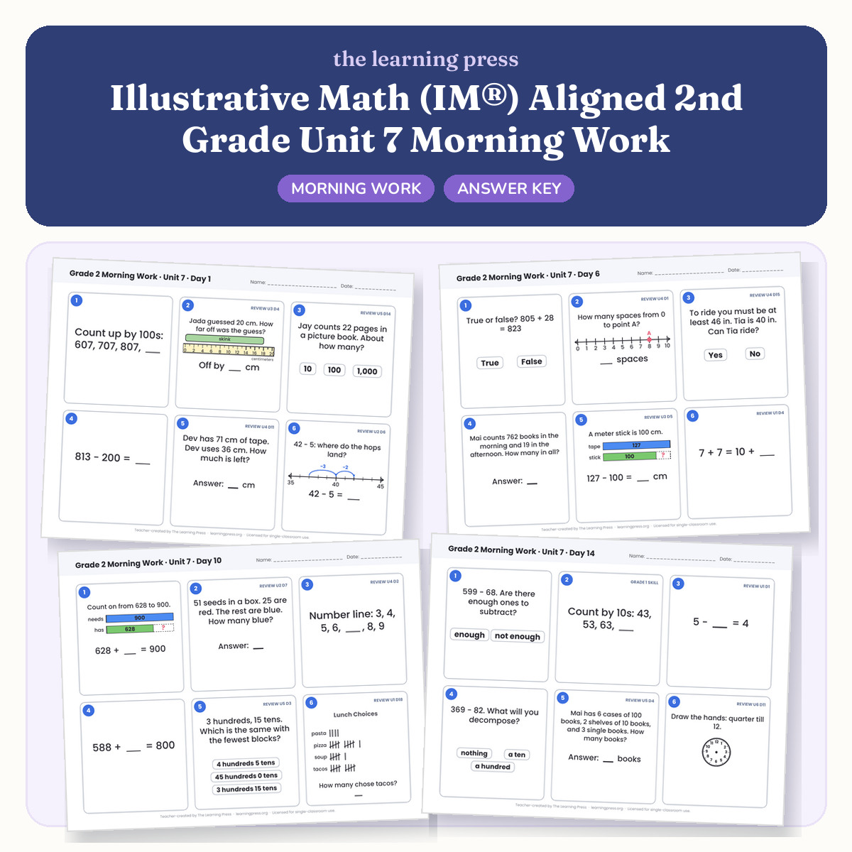 Preview of Illustrative Math (IM®) Aligned 2nd Grade Unit 7 Morning Work