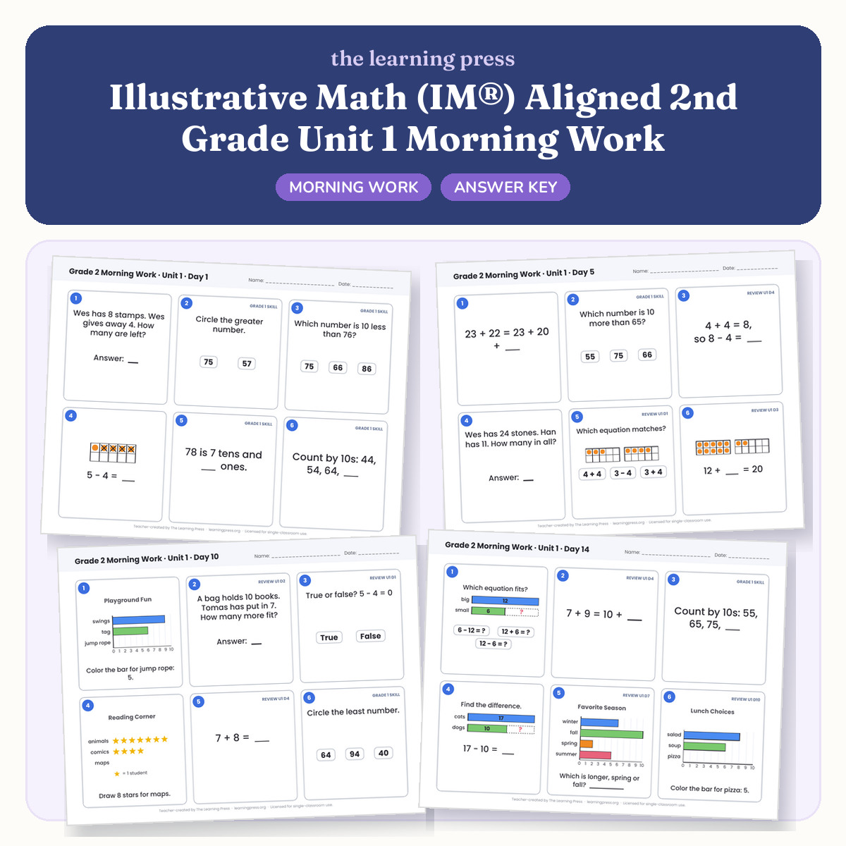Preview of Illustrative Math (IM®) Aligned 2nd Grade Unit 1 Morning Work