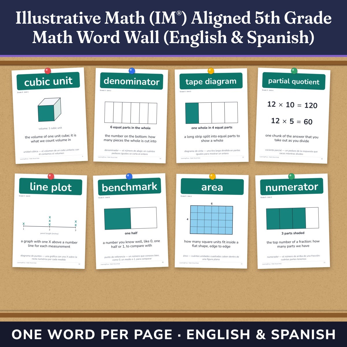 Preview of Illustrative Math (IM®) Aligned 5th Grade Math Word Wall (English & Spanish)