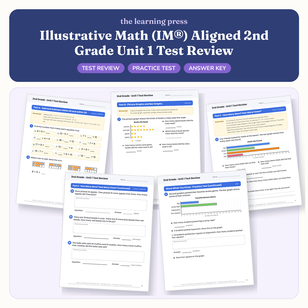Preview of Illustrative Math (IM®) Aligned 2nd Grade Unit 1 Test Review