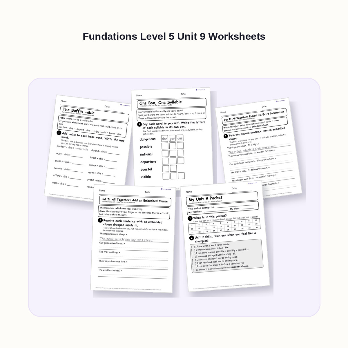Preview of Fundations Level 5 Unit 9 Worksheets