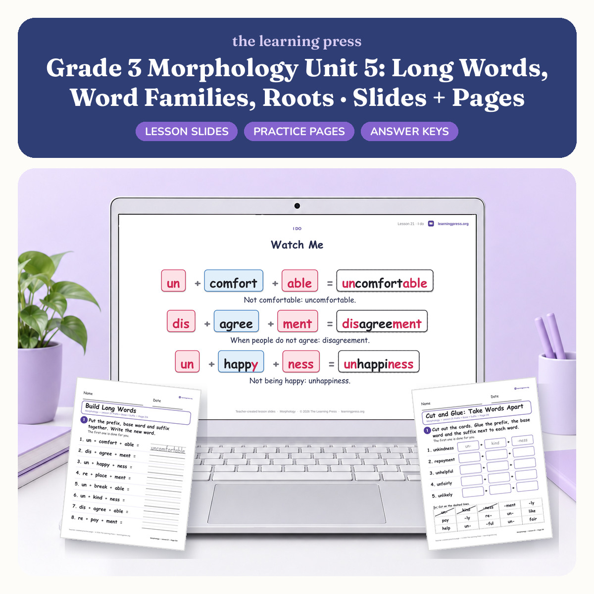 Preview of Grade 3 Morphology Unit 5: Long Words, Word Families, Roots · Slides + Pages