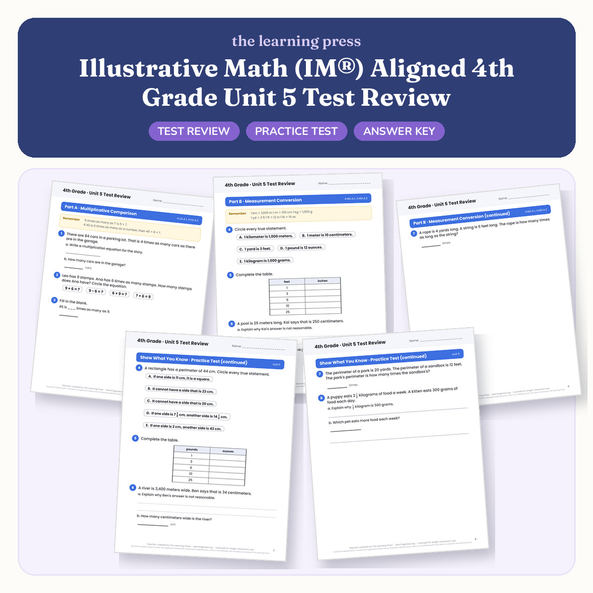 Preview of Illustrative Math (IM®) Aligned 4th Grade Unit 5 Test Review