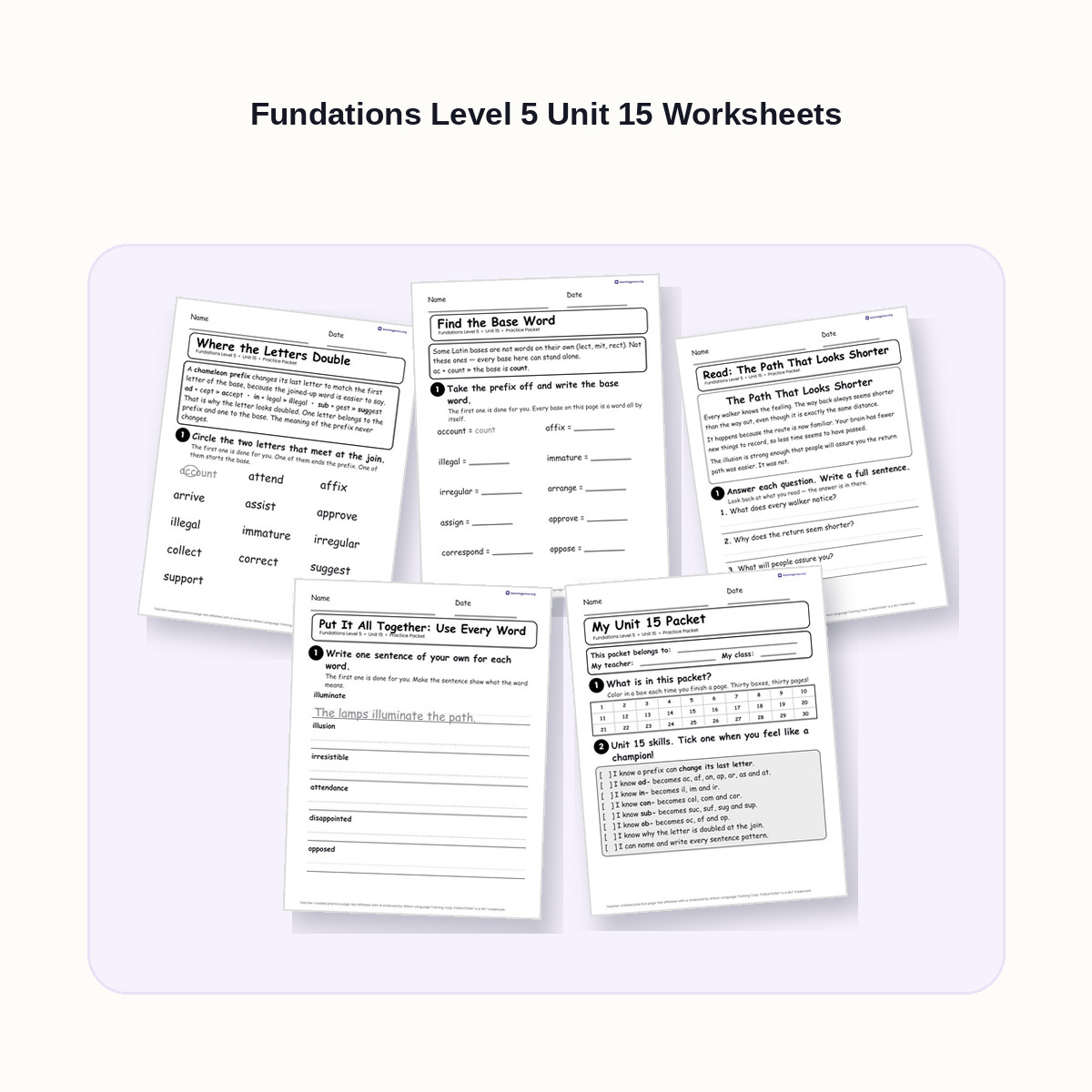 Preview of Fundations Level 5 Unit 15 Worksheets