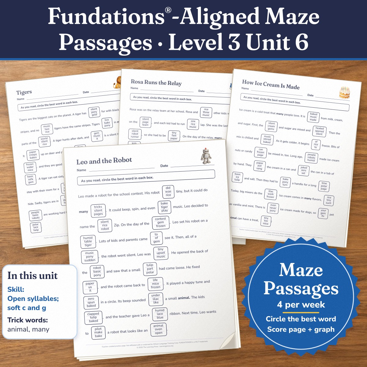 Preview of Fundations®-Aligned Maze Passages · Level 3 Unit 6