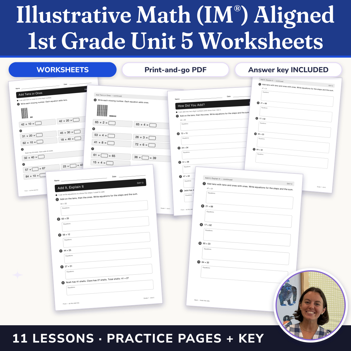Preview of Illustrative Math (IM®) Aligned 1st Grade Unit 5 Worksheets: Adding Within 100