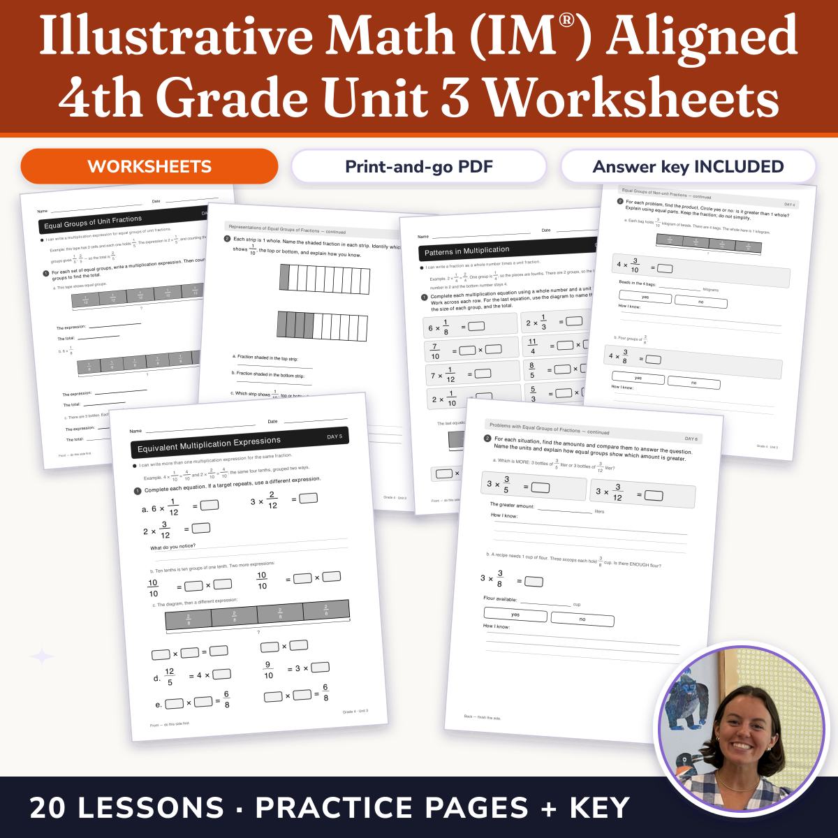 Preview of Illustrative Math (IM®) Aligned 4th Grade Unit 3 Worksheets: Extending Operations to Fractions