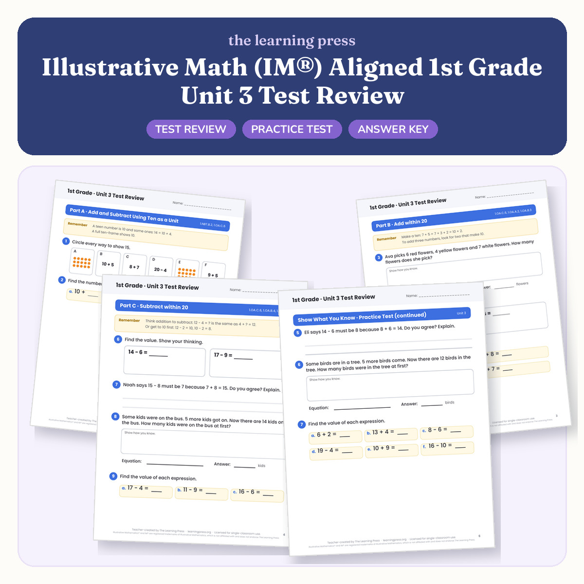 Preview of Illustrative Math (IM®) Aligned 1st Grade Unit 3 Test Review