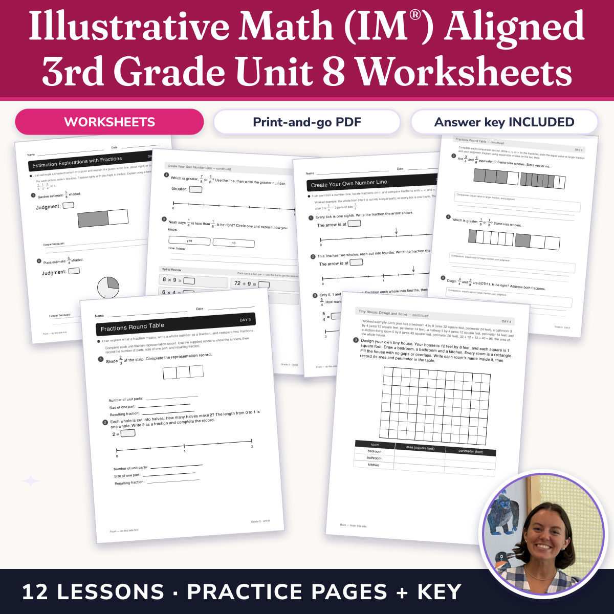 Preview of Illustrative Math (IM®) Aligned 3rd Grade Unit 8 Worksheets: Putting It All Together