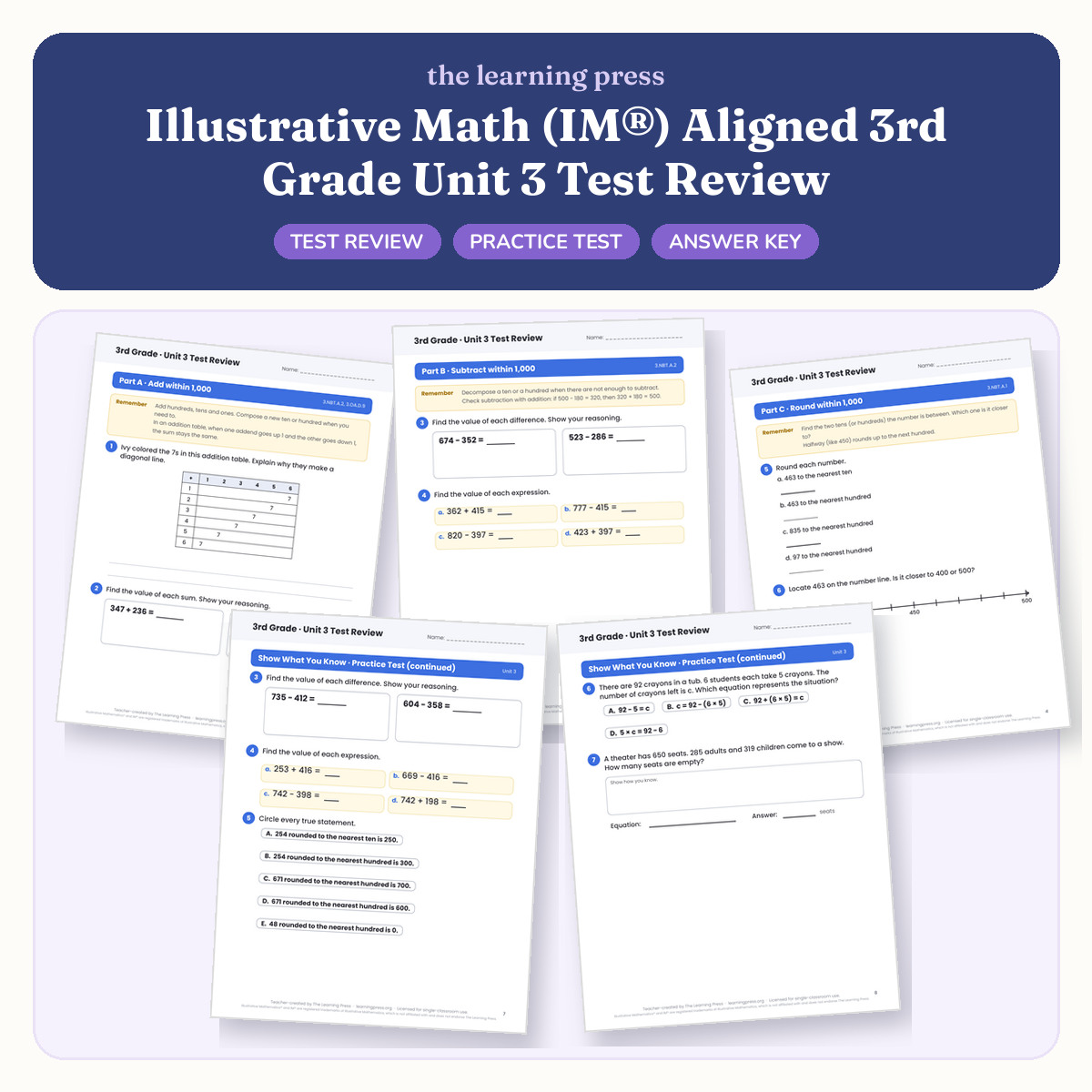 Preview of Illustrative Math (IM®) Aligned 3rd Grade Unit 3 Test Review