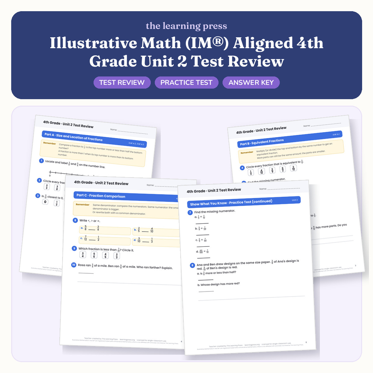 Preview of Illustrative Math (IM®) Aligned 4th Grade Unit 2 Test Review