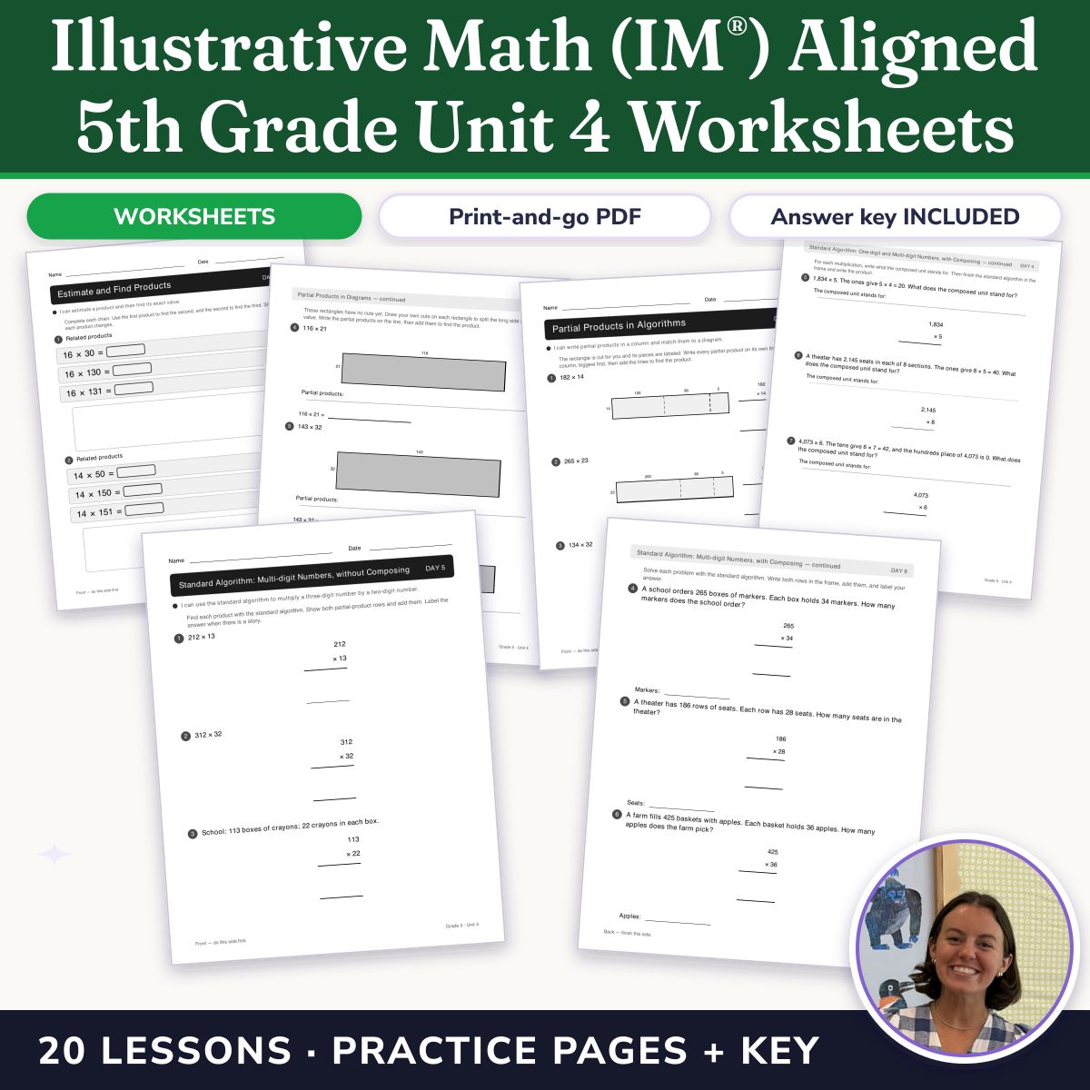 Preview of Illustrative Math (IM®) Aligned 5th Grade Unit 4 Worksheets: Wrapping Up Multiplication and Division with Multi-Digit Numbers