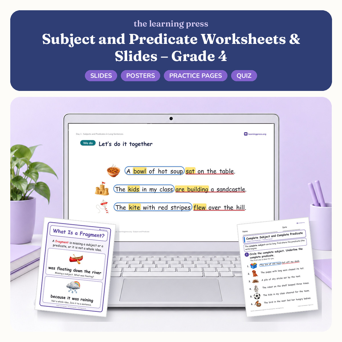 Preview of Subject and Predicate Worksheets & Slides – Grade 4