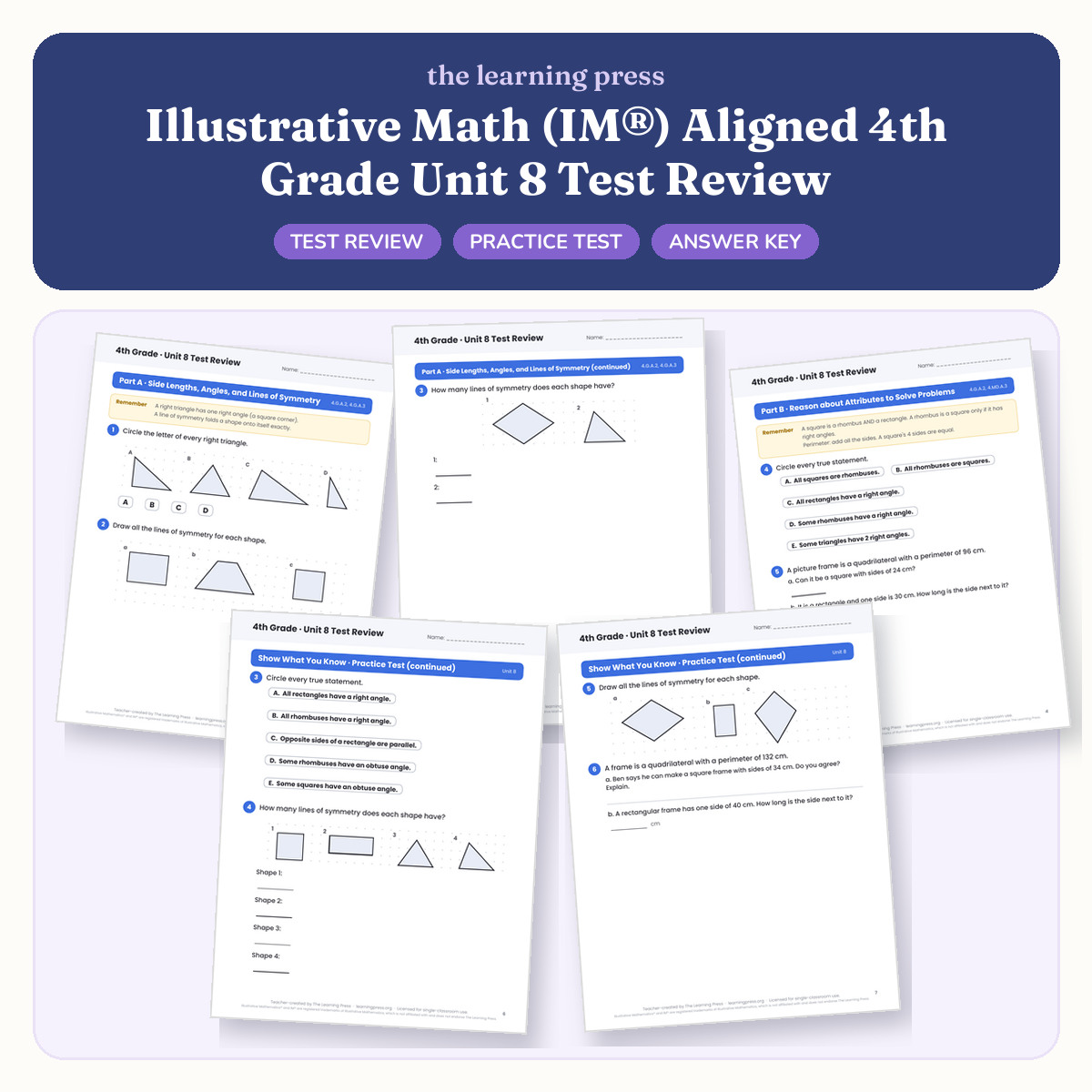 Preview of Illustrative Math (IM®) Aligned 4th Grade Unit 8 Test Review