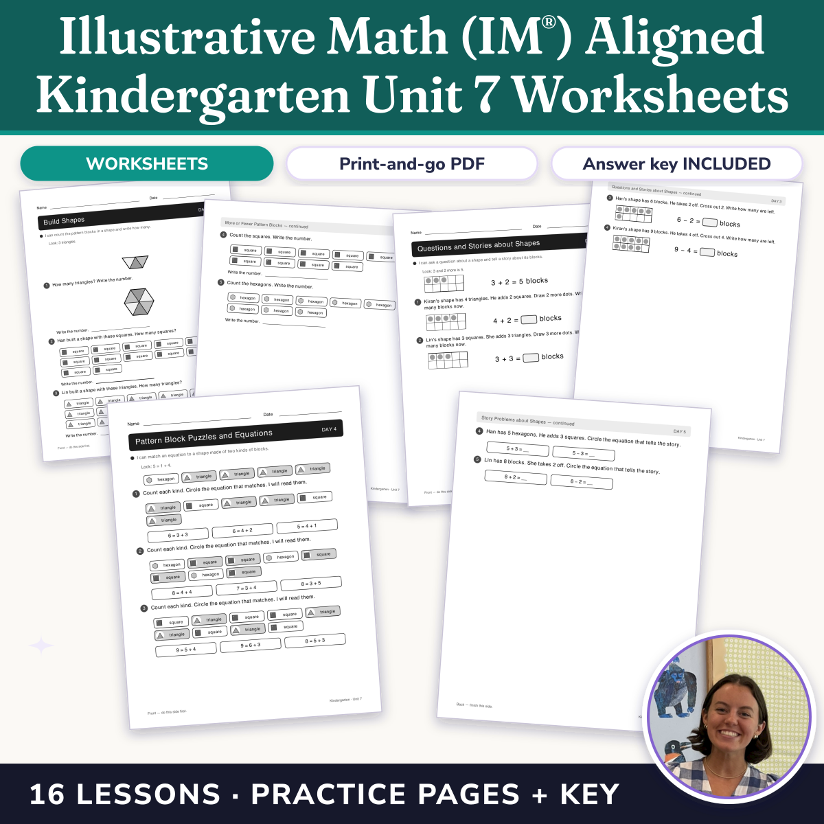 Preview of Illustrative Math (IM®) Aligned Kindergarten Unit 7 Worksheets: Solid Shapes All Around Us
