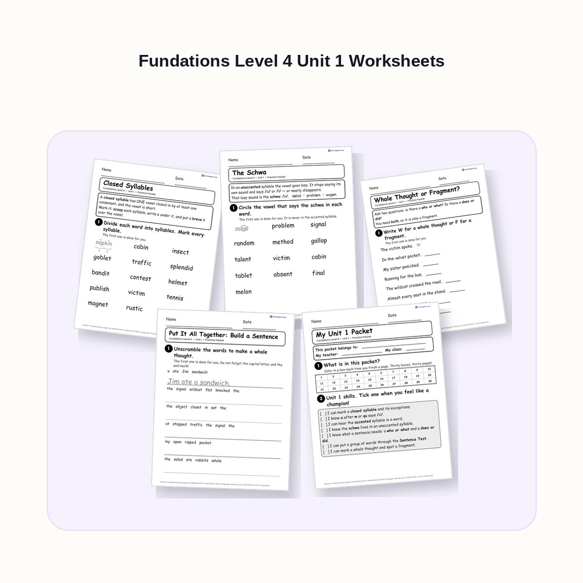 Preview of Fundations Level 4 Unit 1 Worksheets