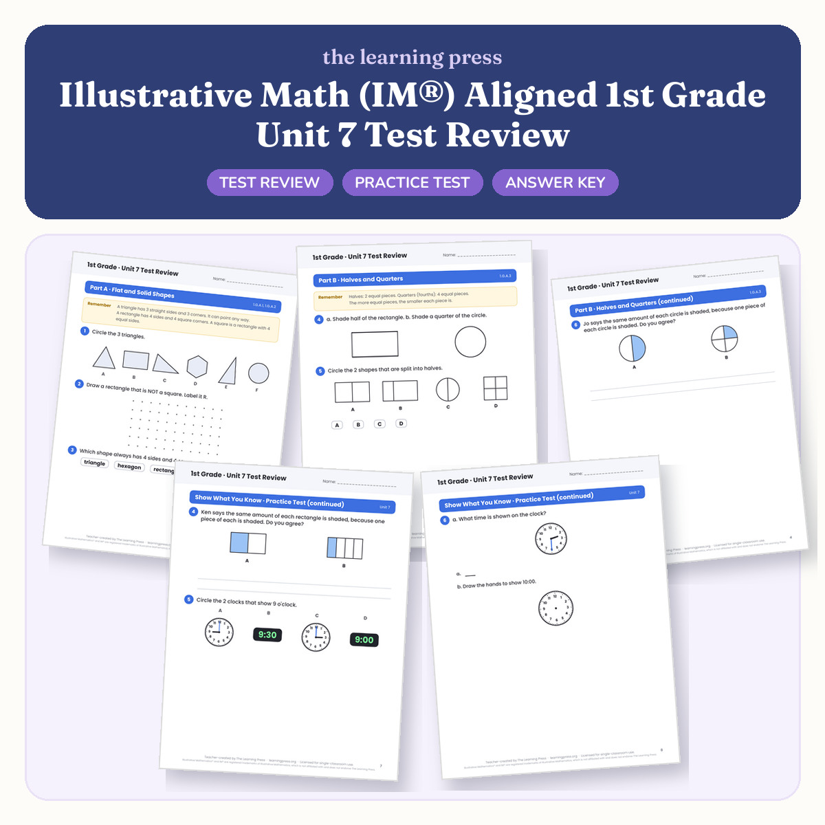 Preview of Illustrative Math (IM®) Aligned 1st Grade Unit 7 Test Review