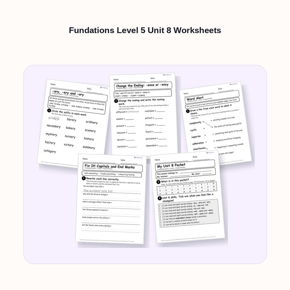 Preview of Fundations Level 5 Unit 8 Worksheets