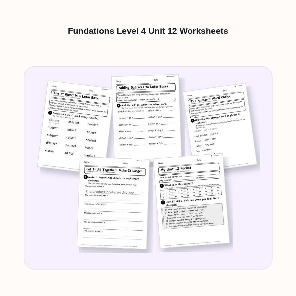 Preview of Fundations Level 4 Unit 12 Worksheets