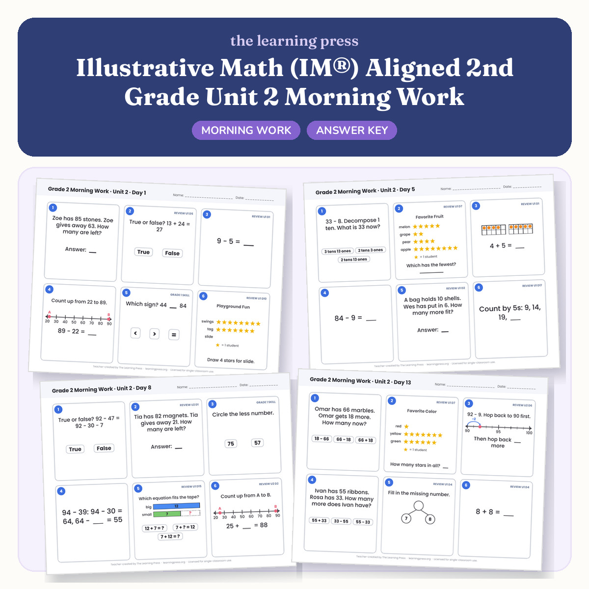 Preview of Illustrative Math (IM®) Aligned 2nd Grade Unit 2 Morning Work