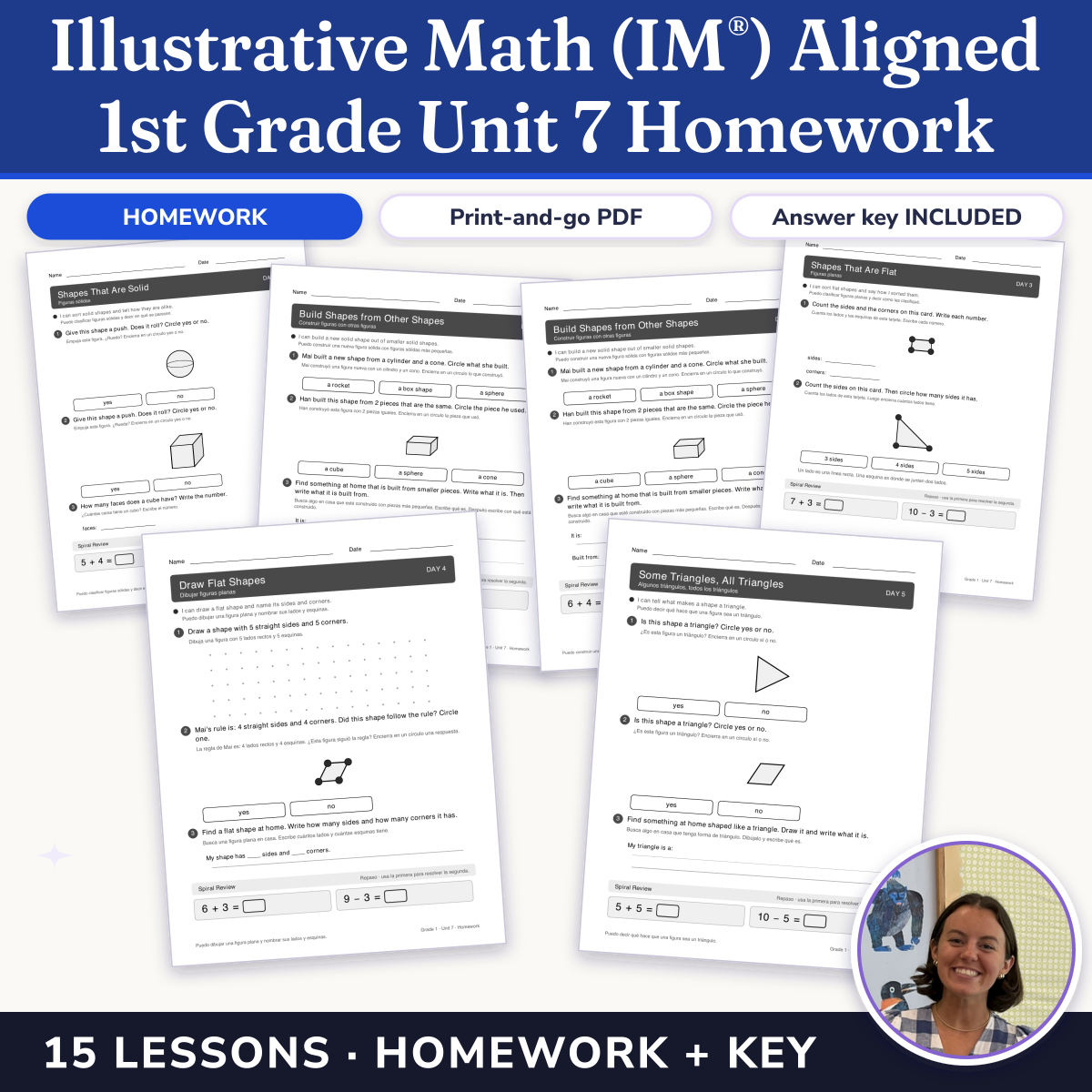 Preview of Illustrative Math (IM®) Aligned 1st Grade Unit 7 Homework: Geometry and Time
