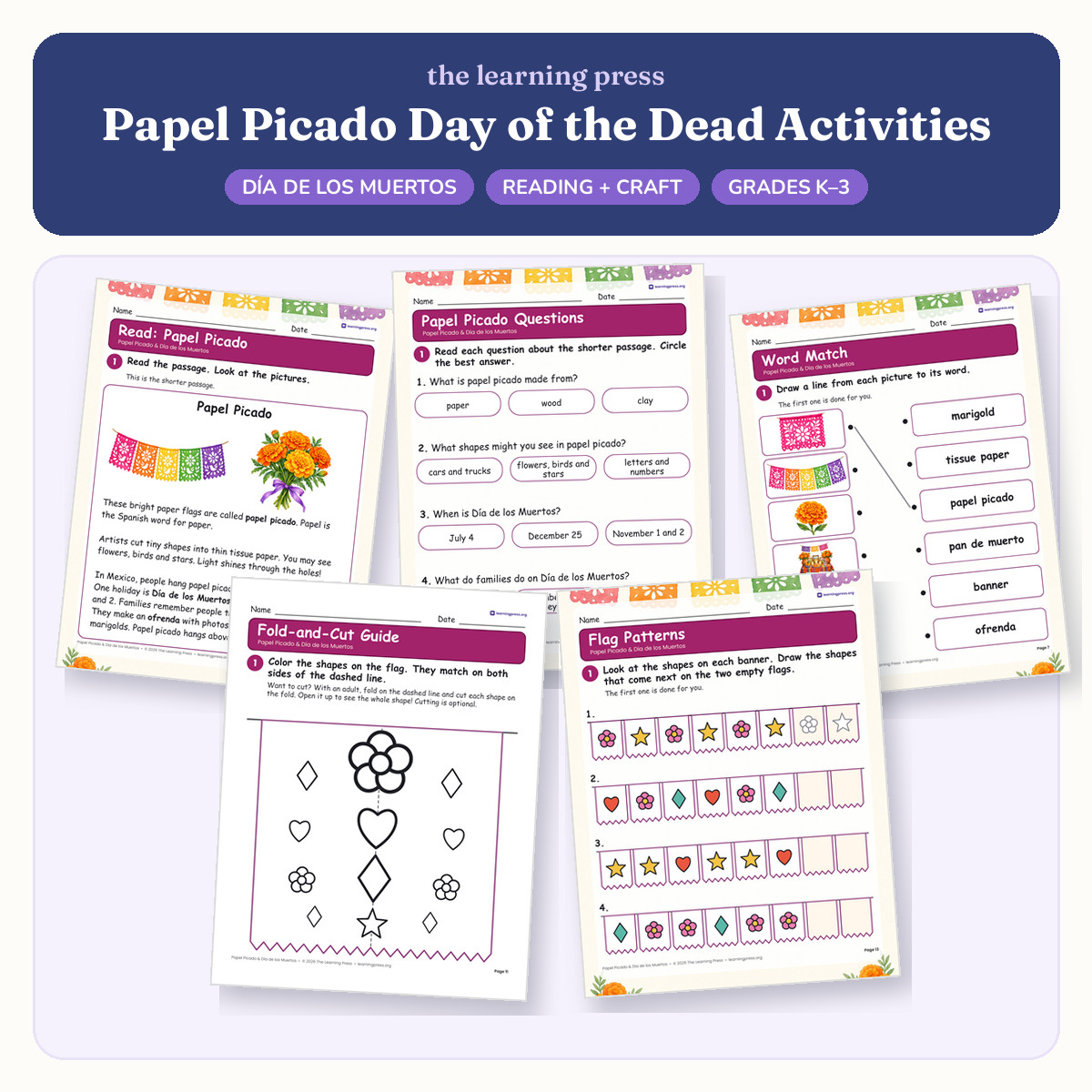 Preview of Papel Picado Day of the Dead Activities · Día de los Muertos Reading & Craft