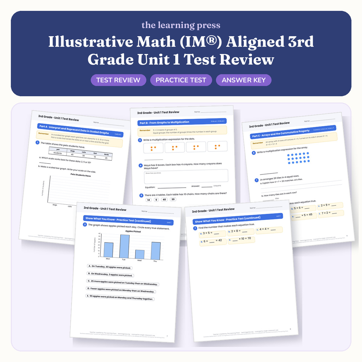 Preview of Illustrative Math (IM®) Aligned 3rd Grade Unit 1 Test Review