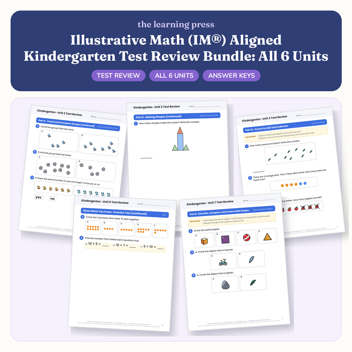 Preview of Illustrative Math (IM®) Aligned Kindergarten Test Review Bundle: All 6 Units