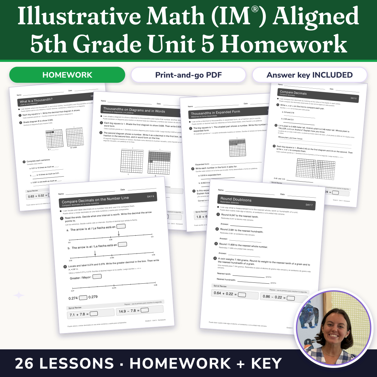 Preview of Illustrative Math (IM®) Aligned 5th Grade Unit 5 Homework: Place Value Patterns and Decimal Operations