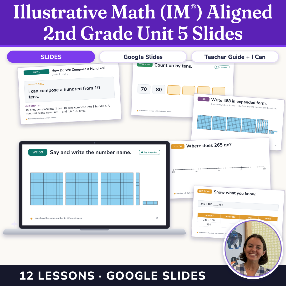 Preview of Illustrative Math (IM®) Aligned 2nd Grade Unit 5 Slides: Numbers to 1,000