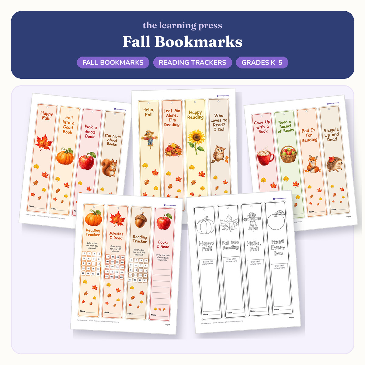 Preview of Fall Bookmarks Printable · Watercolor, Reading Trackers & Color Your Own
