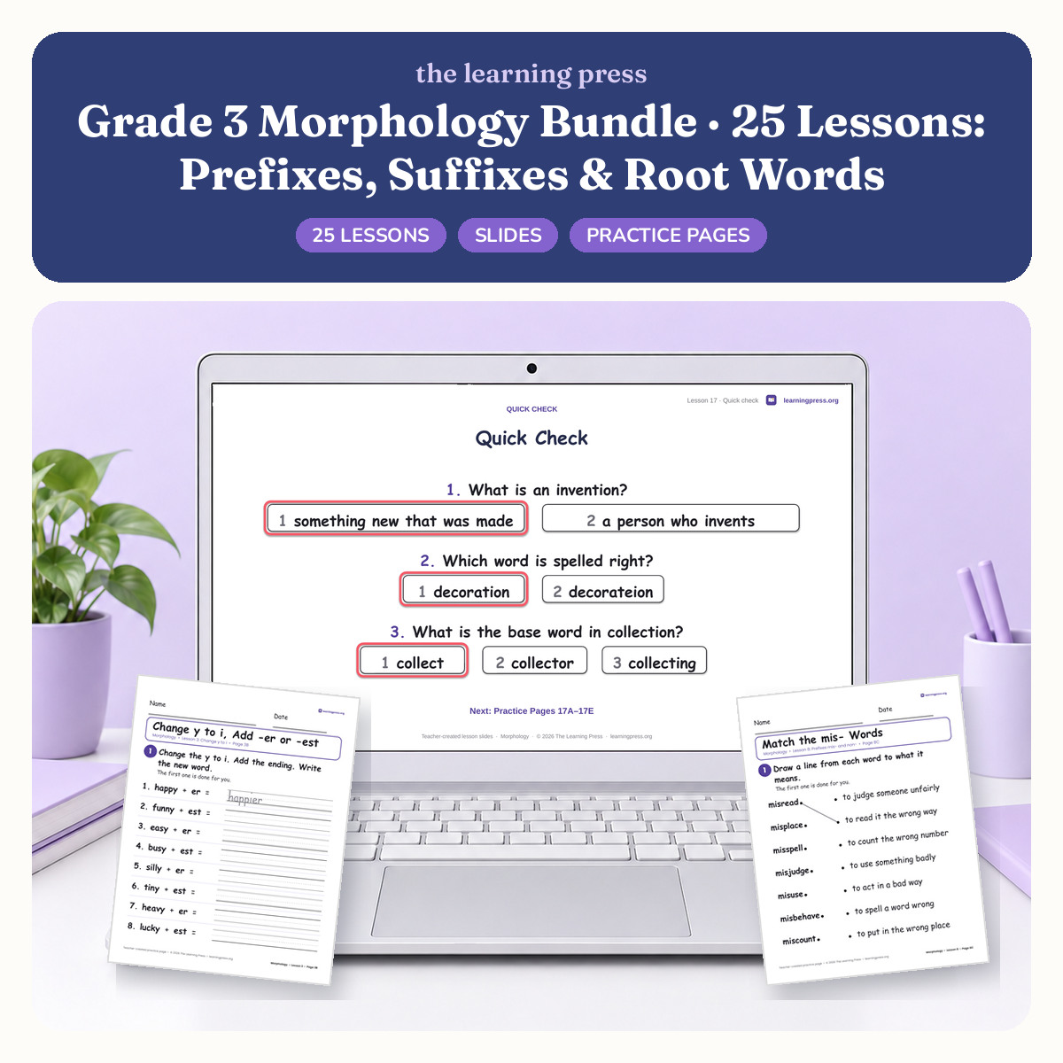 Preview of Grade 3 Morphology Bundle · 25 Lessons: Prefixes, Suffixes & Root Words