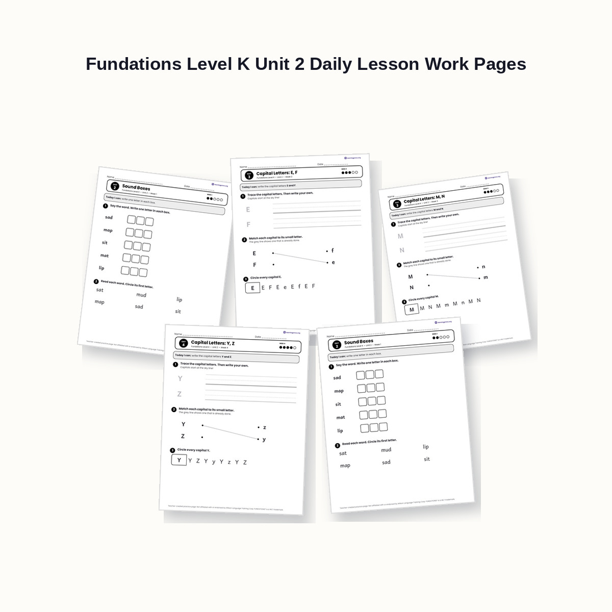 Preview of Fundations Level K Unit 2 Daily Lesson Work Pages