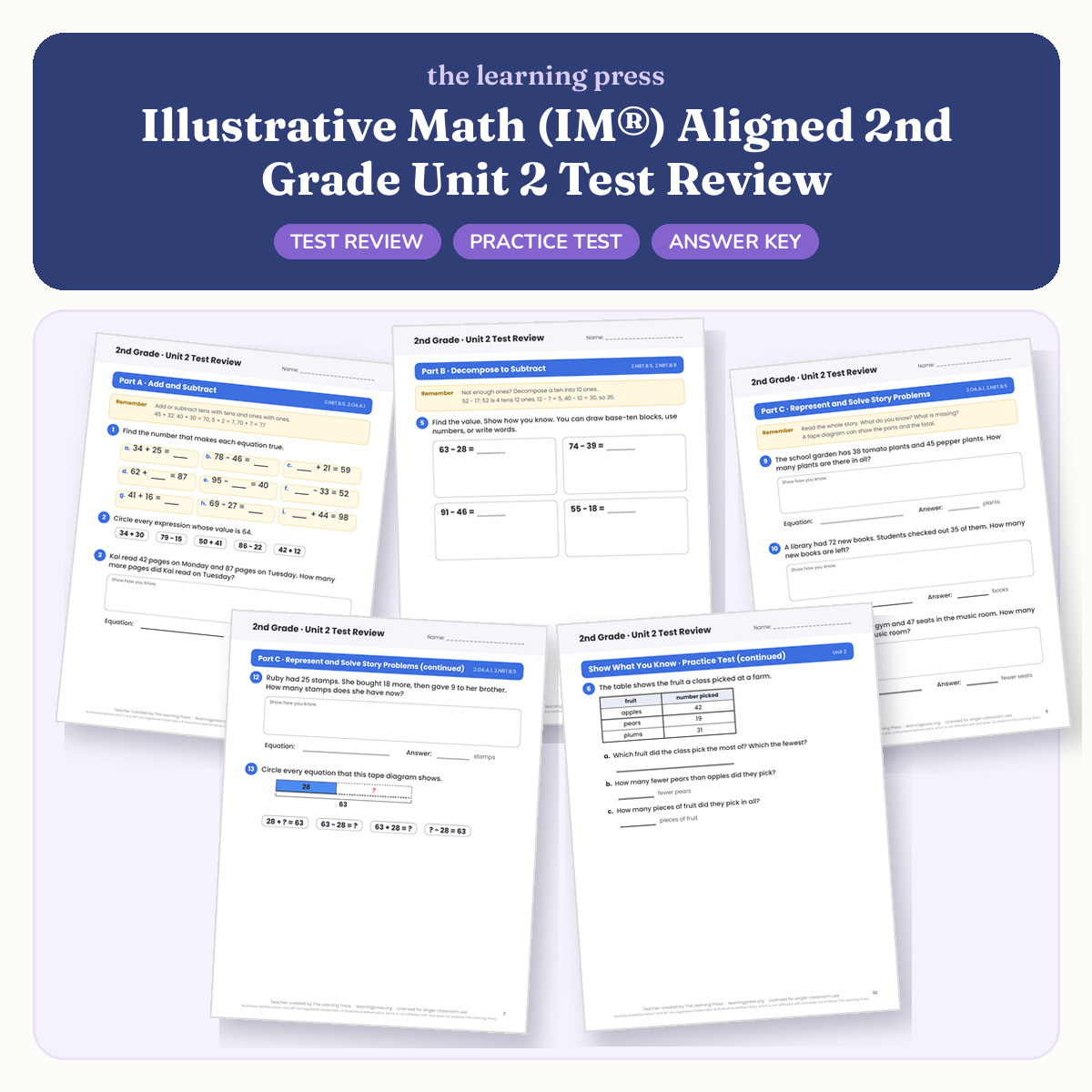 Preview of Illustrative Math (IM®) Aligned 2nd Grade Unit 2 Test Review