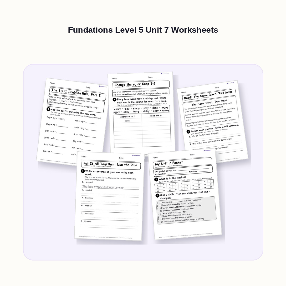 Preview of Fundations Level 5 Unit 7 Worksheets