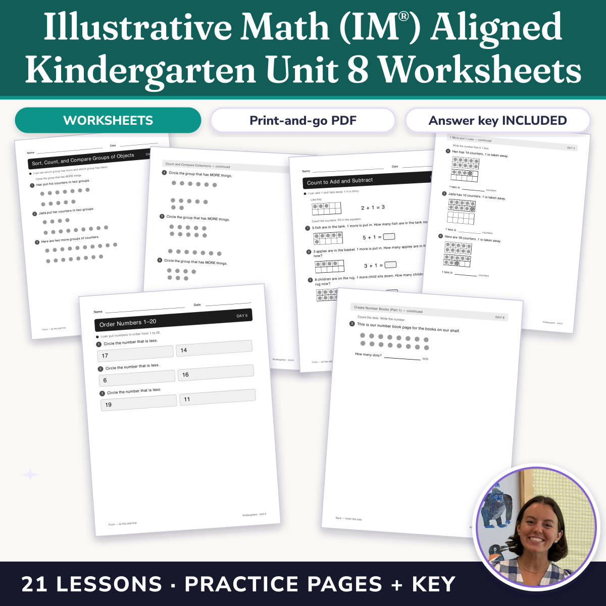 Preview of Illustrative Math (IM®) Aligned Kindergarten Unit 8 Worksheets: Putting It All Together