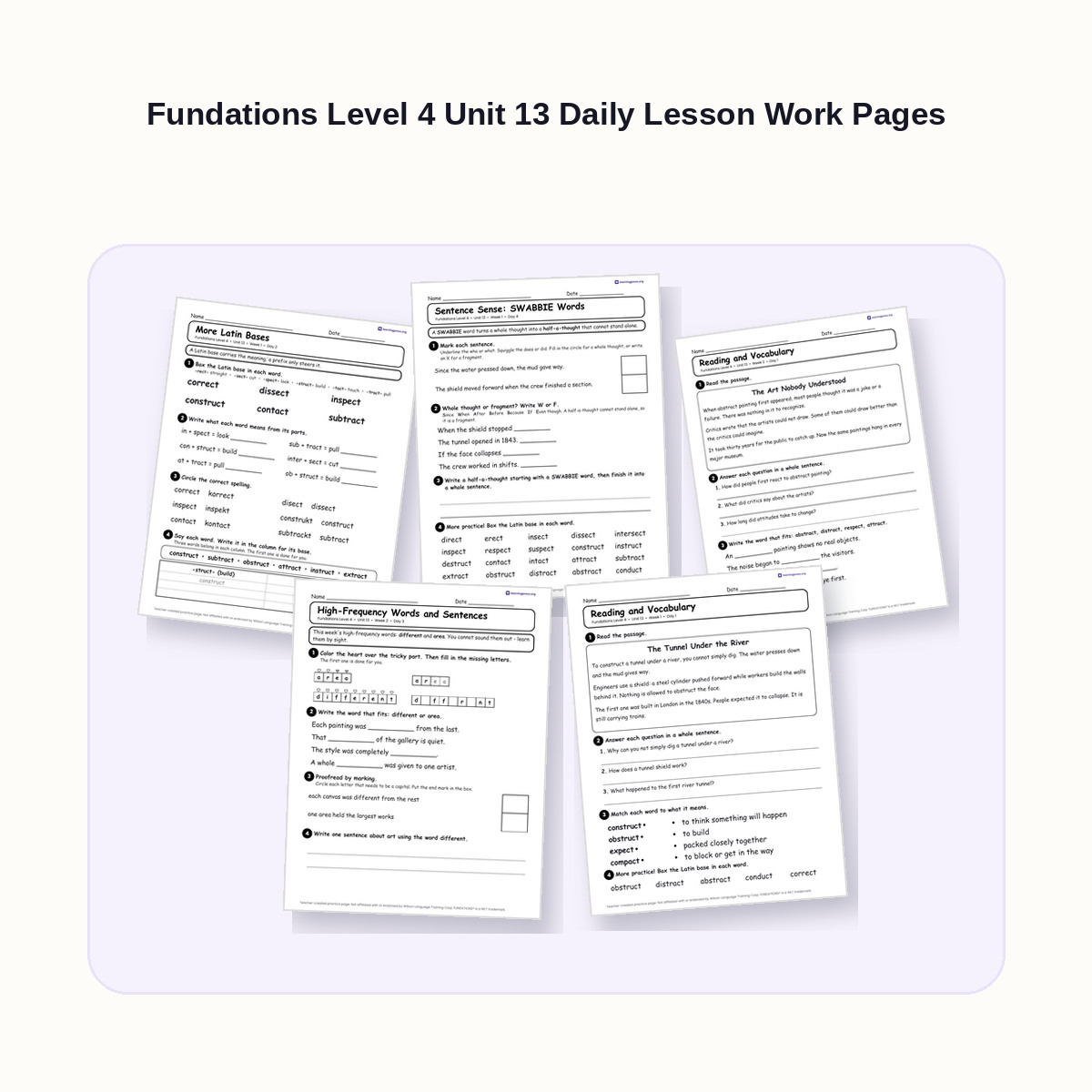 Preview of Fundations Level 4 Unit 13 Daily Lesson Work Pages