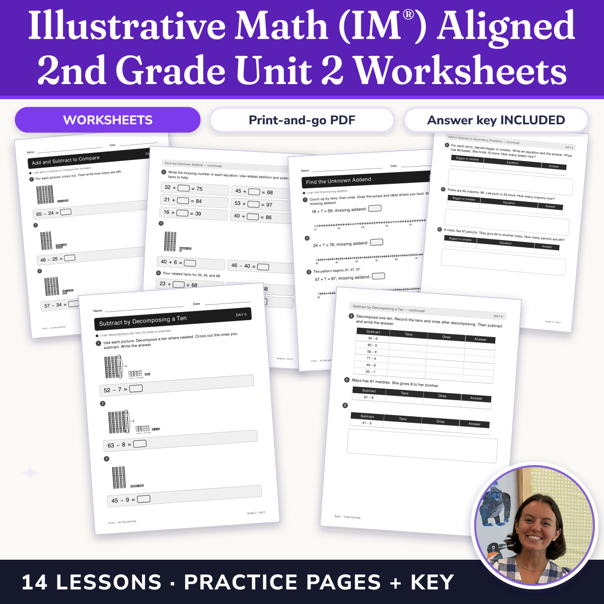 Preview of Illustrative Math (IM®) Aligned 2nd Grade Unit 2 Worksheets: Adding and Subtracting within 100