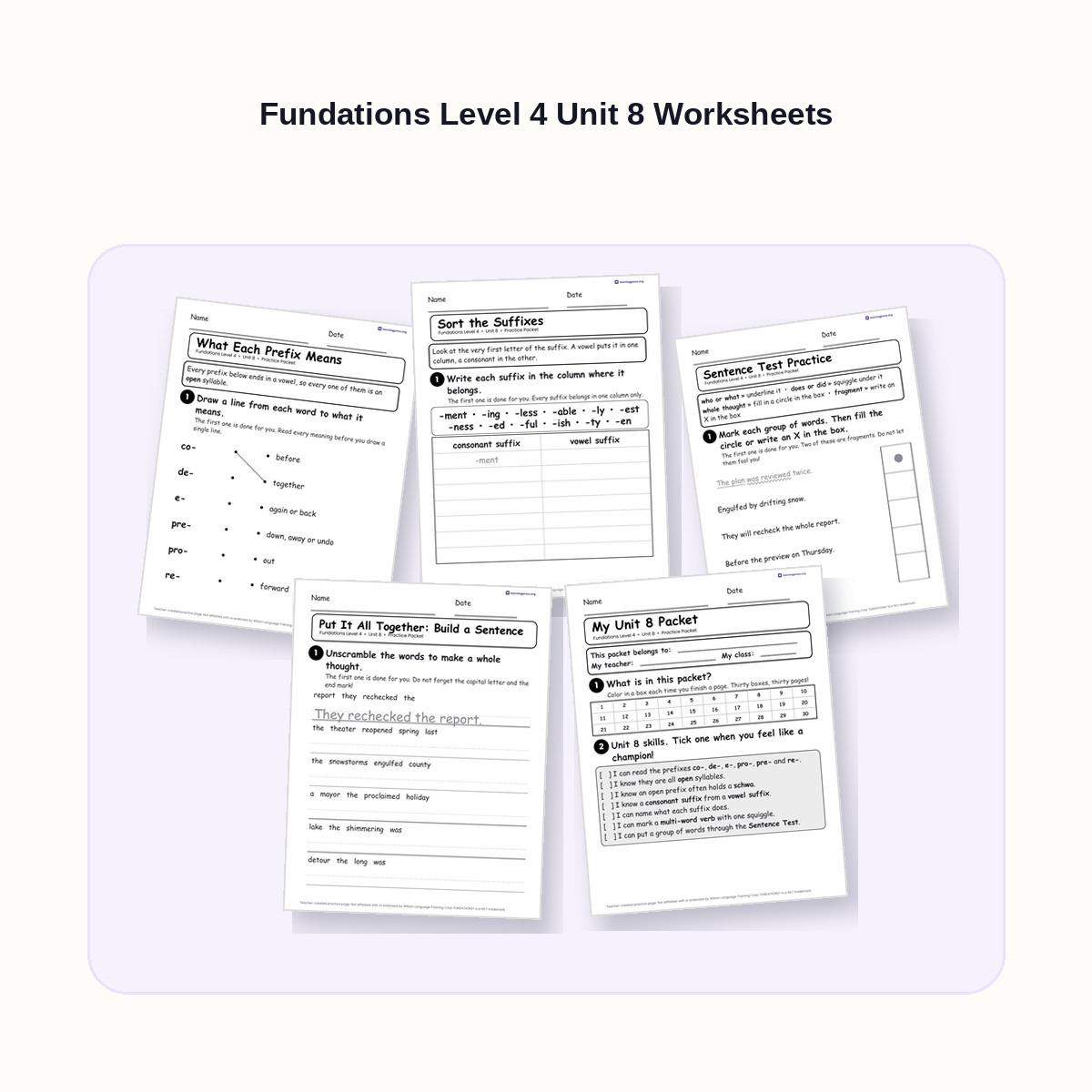 Preview of Fundations Level 4 Unit 8 Worksheets