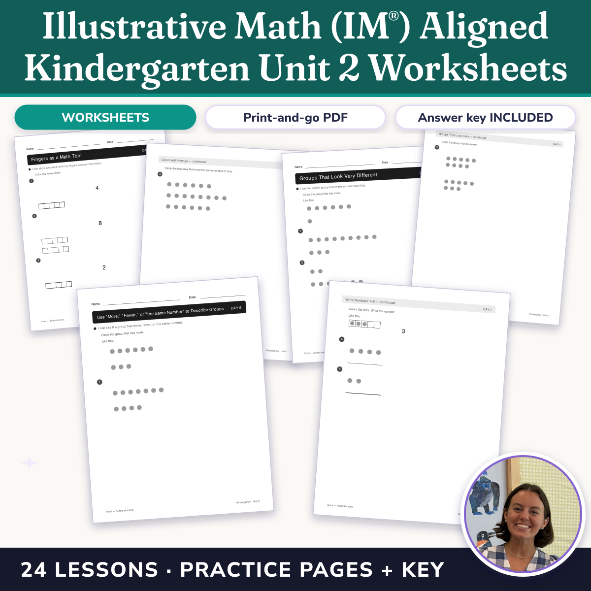 Preview of Illustrative Math (IM®) Aligned Kindergarten Unit 2 Worksheets: Numbers 1–10