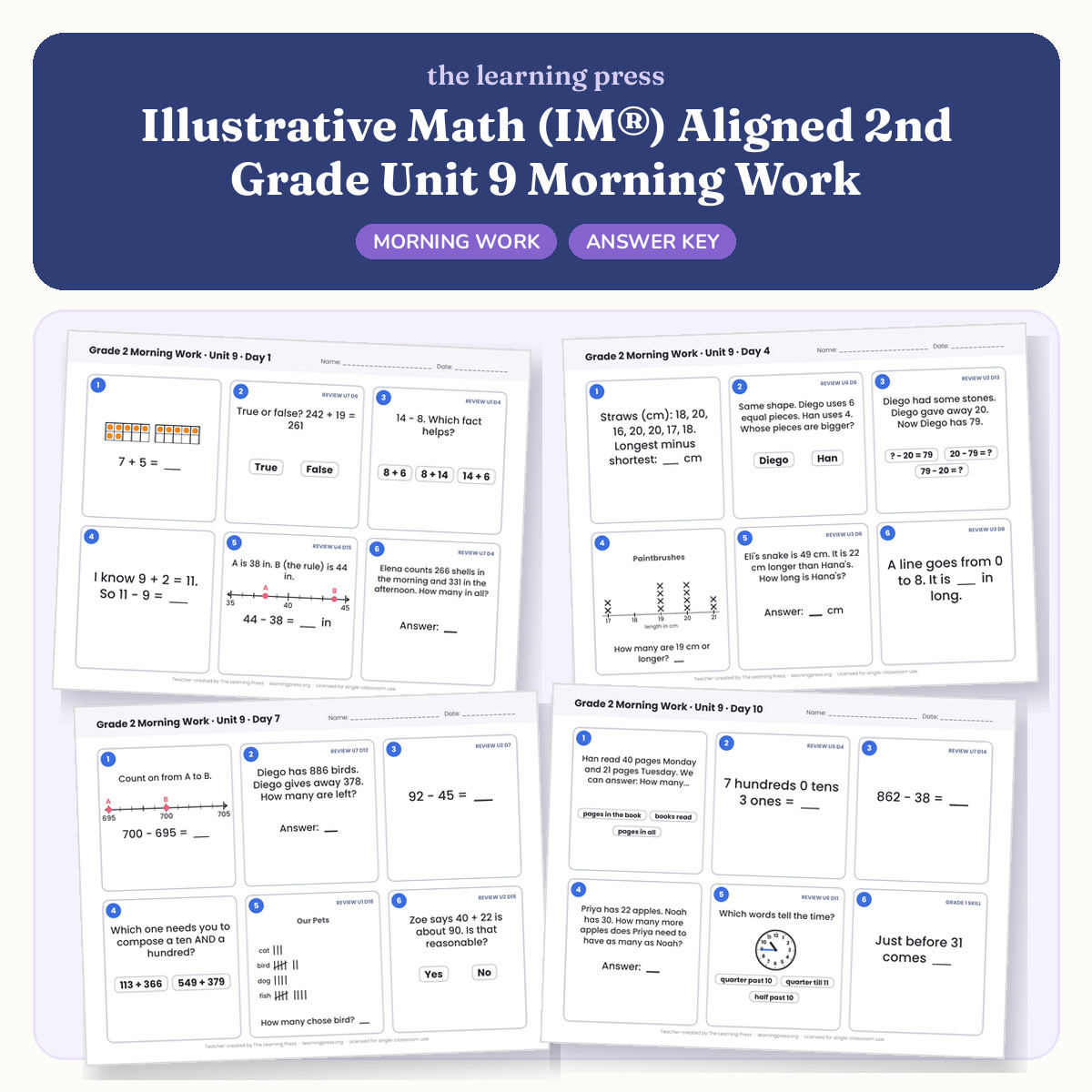 Preview of Illustrative Math (IM®) Aligned 2nd Grade Unit 9 Morning Work