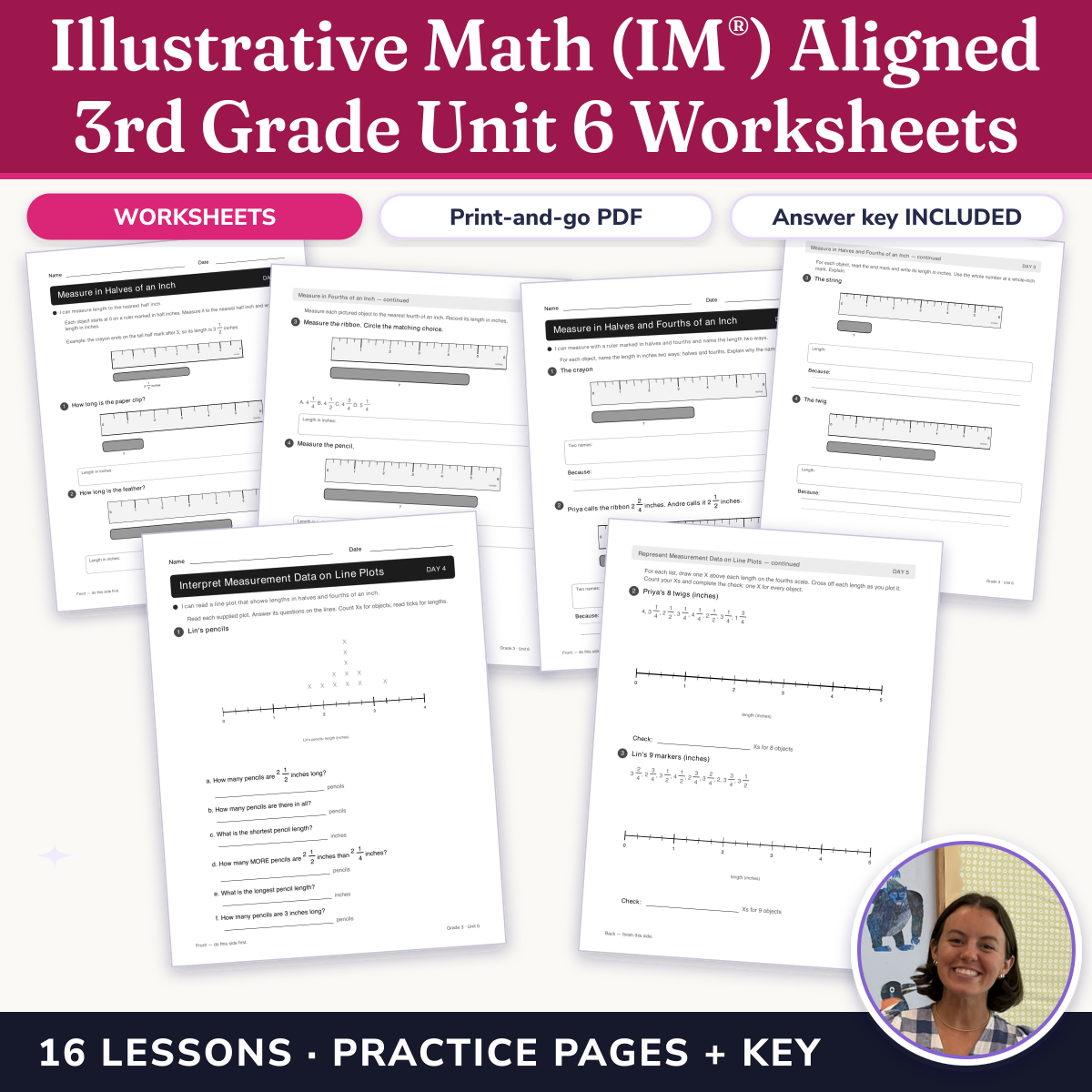 Preview of Illustrative Math (IM®) Aligned 3rd Grade Unit 6 Worksheets: Measuring Length, Time, Liquid Volume, and Weight