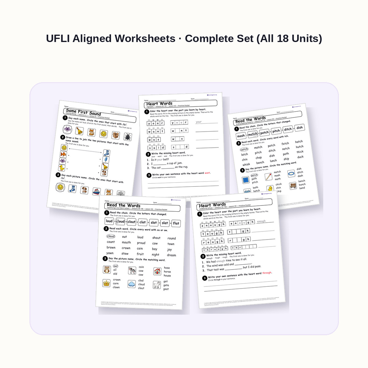 Preview of UFLI Aligned Worksheets · Complete Set (All 18 Units)